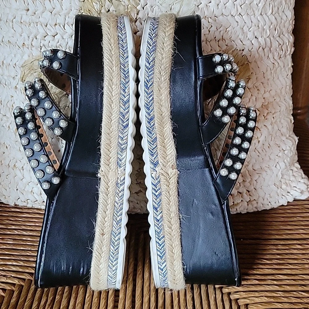 Sergio Todzi, jeweled pearl, espadrille, platform, wedge, size 40EU 9.5 US